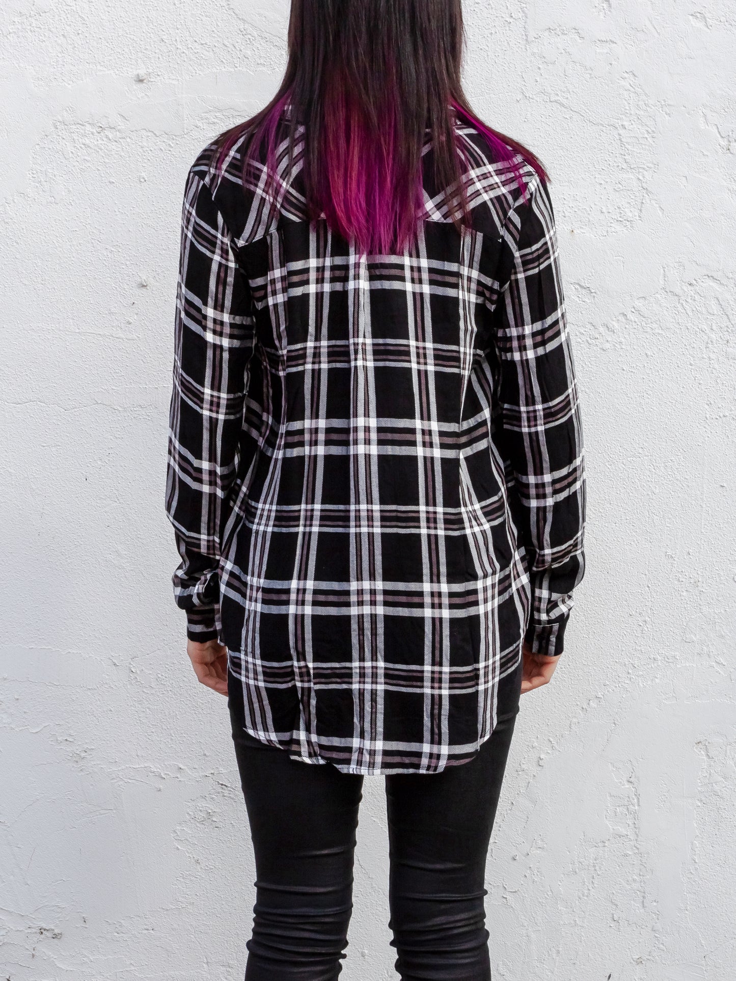 Black and White Oversized Plaid Rayon Top