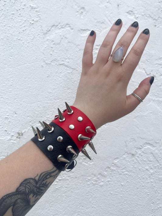Spiked Faux Leather Bracelet Cuff