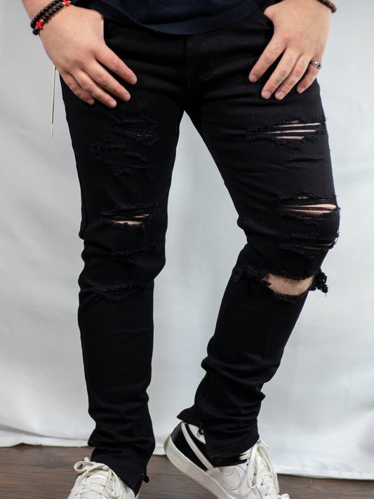 Destroyed Ankle Zipper Black Skinny Jeans
