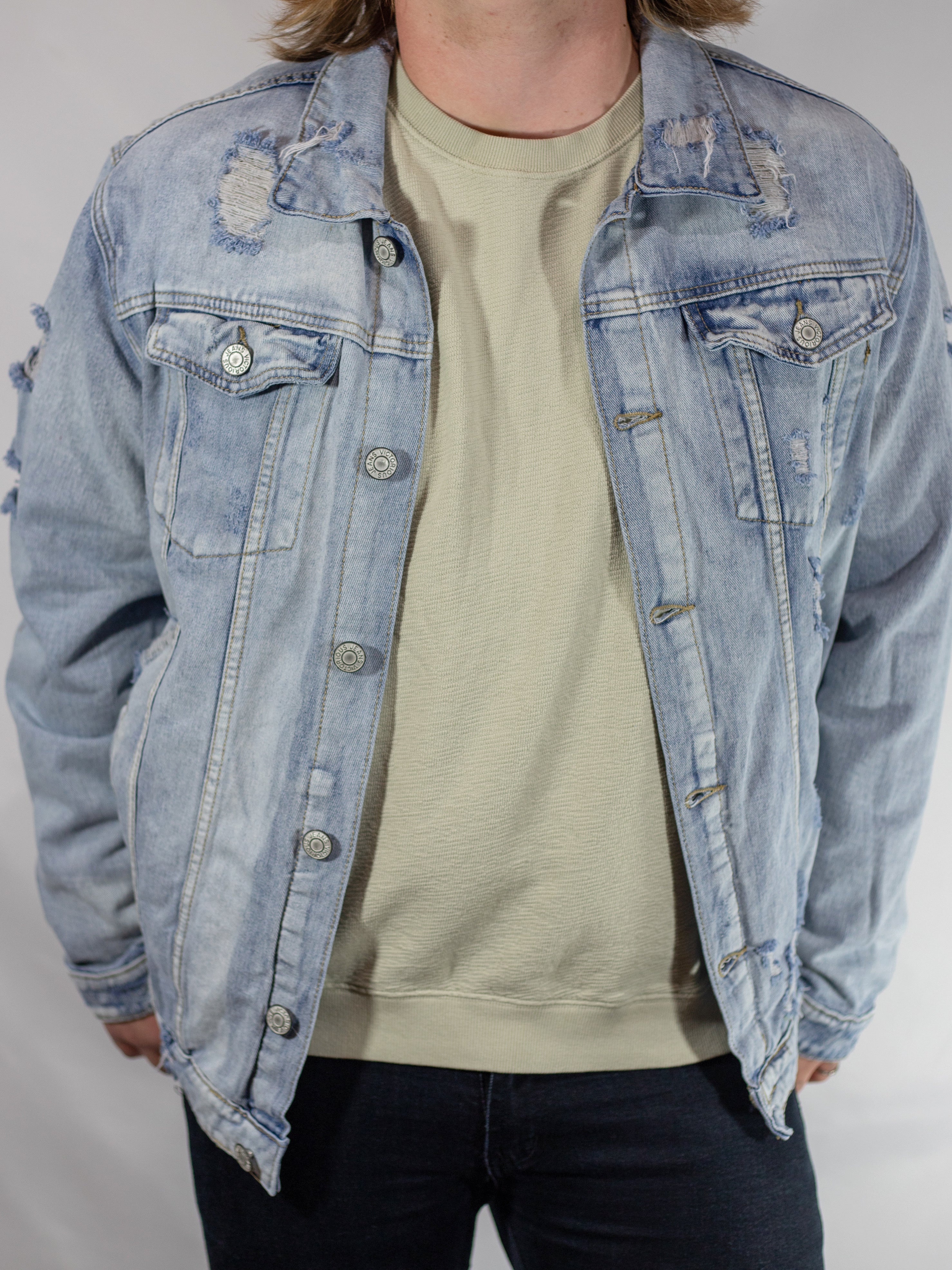 Men Distressed Denim Jacket – Obscured Boutique